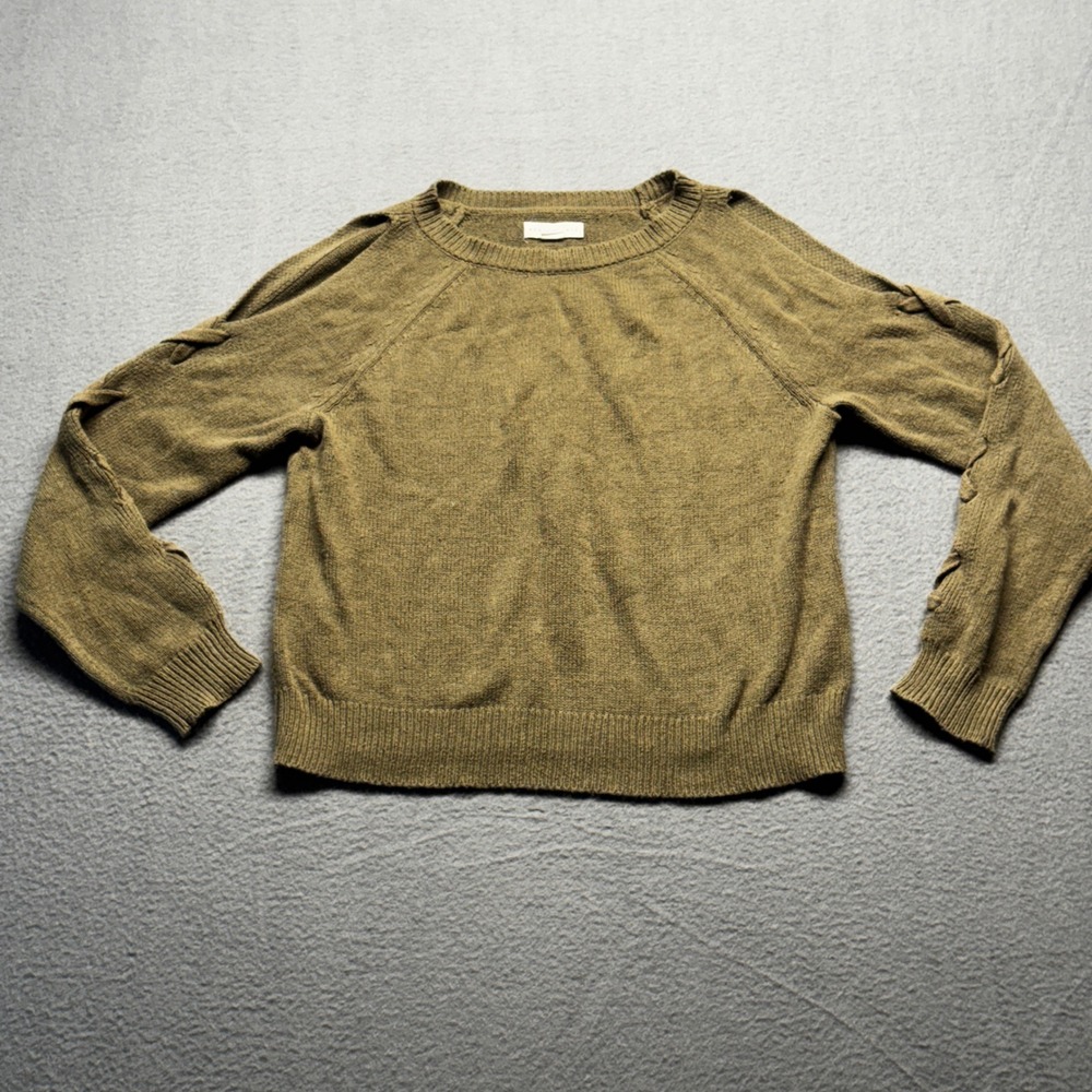 Aeropostale Olive Green Lace Up Sleeve Knit Sweater Womens Medium Cotton Blend